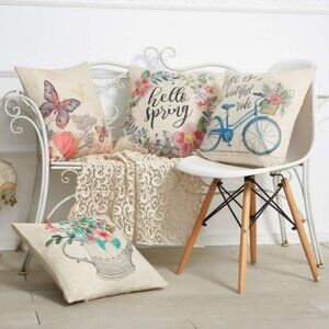 Watercolor Spring Pillow Covers | Set of 4 | 18x18 | Linen | Floral Decor | NWT